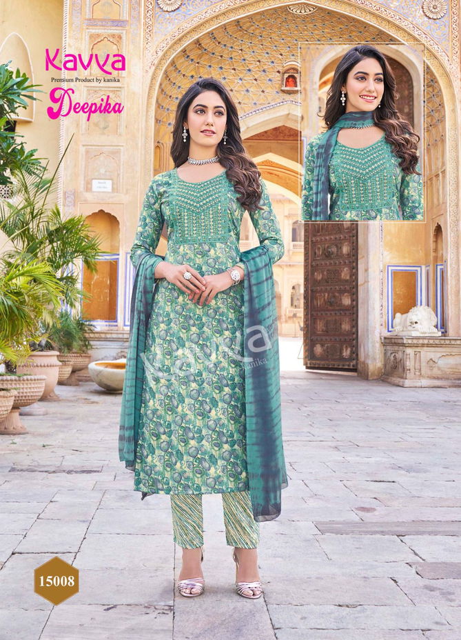 Deepika Vol 15 By Kavya Straight Cut Embroidery Kurti With Bottom Dupatta Wholesale Price In Surat
